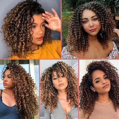 Ustar 100% Human Hair Crochet Extensions - Burmese Curly Boho Braiding Hair (50G/Pack)