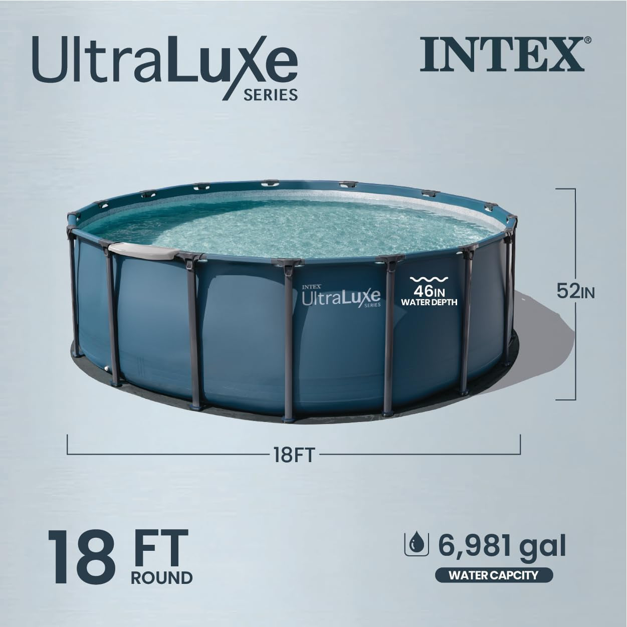 INTEX 28829EH 18Ft X 52In Ultraluxe Premium above Ground Swimming Pool Set with Smart Wi-Fi Enabled Dual Sand Filter Pump Saltwater System and Water Analyzer, Retractable Pool Ladder