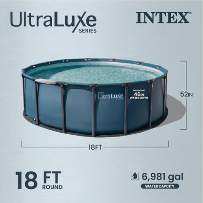 INTEX 28829EH 18Ft X 52In Ultraluxe Premium above Ground Swimming Pool Set with Smart Wi-Fi Enabled Dual Sand Filter Pump Saltwater System and Water Analyzer, Retractable Pool Ladder