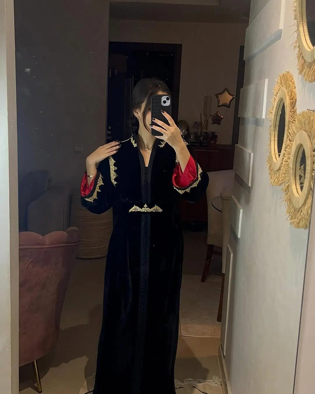 Moroccan Handbeaded Modest Dress, Black Embroidered Caftan, Dubai Abaya, Muslim Evening Gown