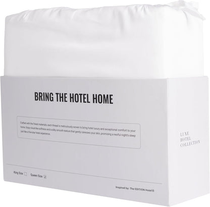 Luxury Sateen Cotton Sheet Set, 100% Certified Extra-Long-Staple Cotton, Ultra-Soft, Breathable & Smooth, the Edition Hotel Luxe Cotton Blend Sheet Set (White, Queen (U.S. Standard)