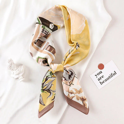 Luxury Brand 2022 Silk Square Scarf Women Cat Neck Hair Tie Band Beach Hijab Kerchief Head Headbands Bandana Female Foulard 70Cm