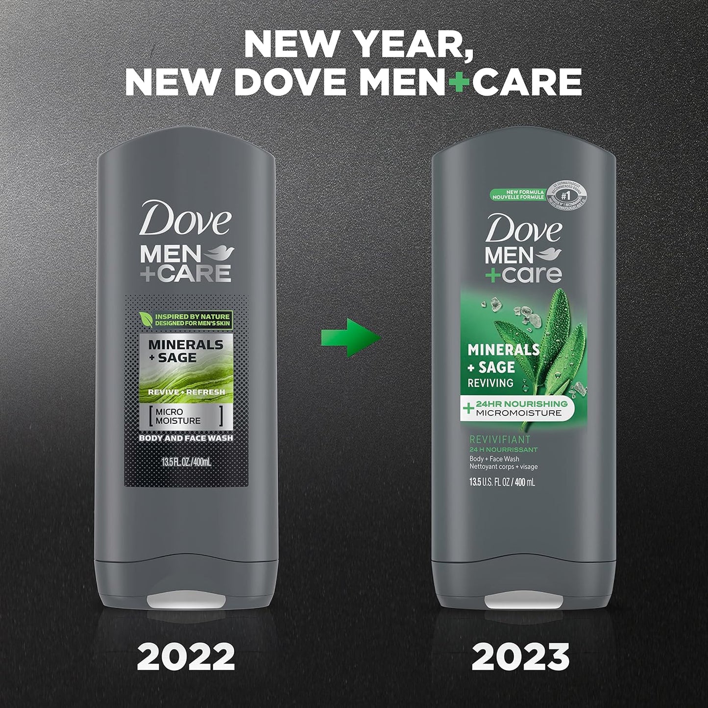 Dove Reviving Minerals & Sage Body and Face Wash with 24-Hour Nourishing Micromoisture Technology Body Wash for Men, 13.5 Oz