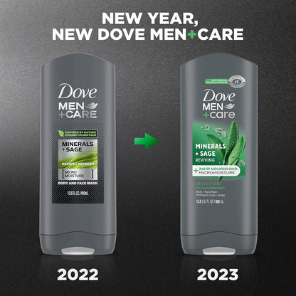 Dove Reviving Minerals & Sage Body and Face Wash with 24-Hour Nourishing Micromoisture Technology Body Wash for Men, 13.5 Oz