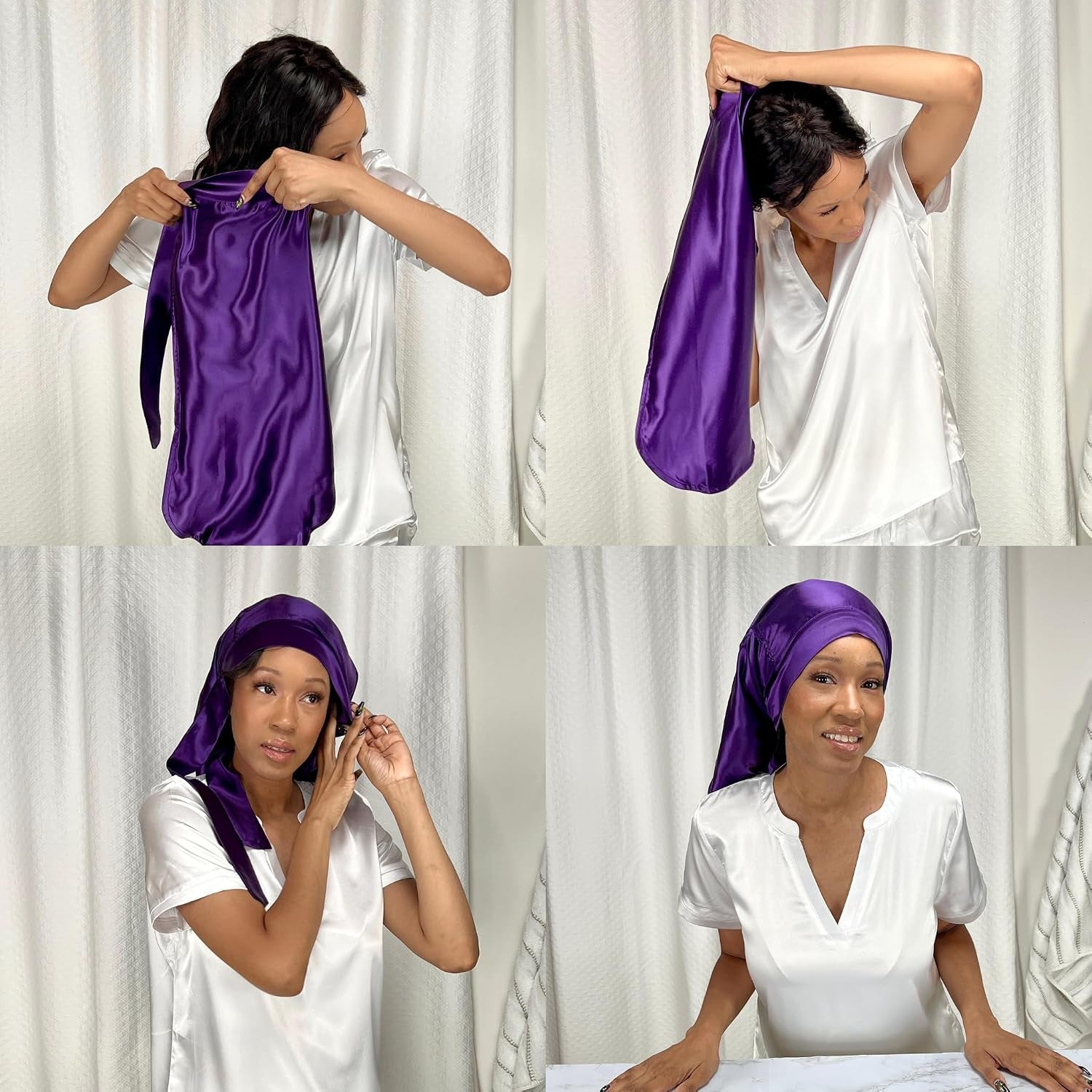 100% Mulberry Silk Hair Sleep Bonnet - Reversible Sleep Bonnet for Women, Wide Band Adjustable Tie, Night Cap for Curly Hair