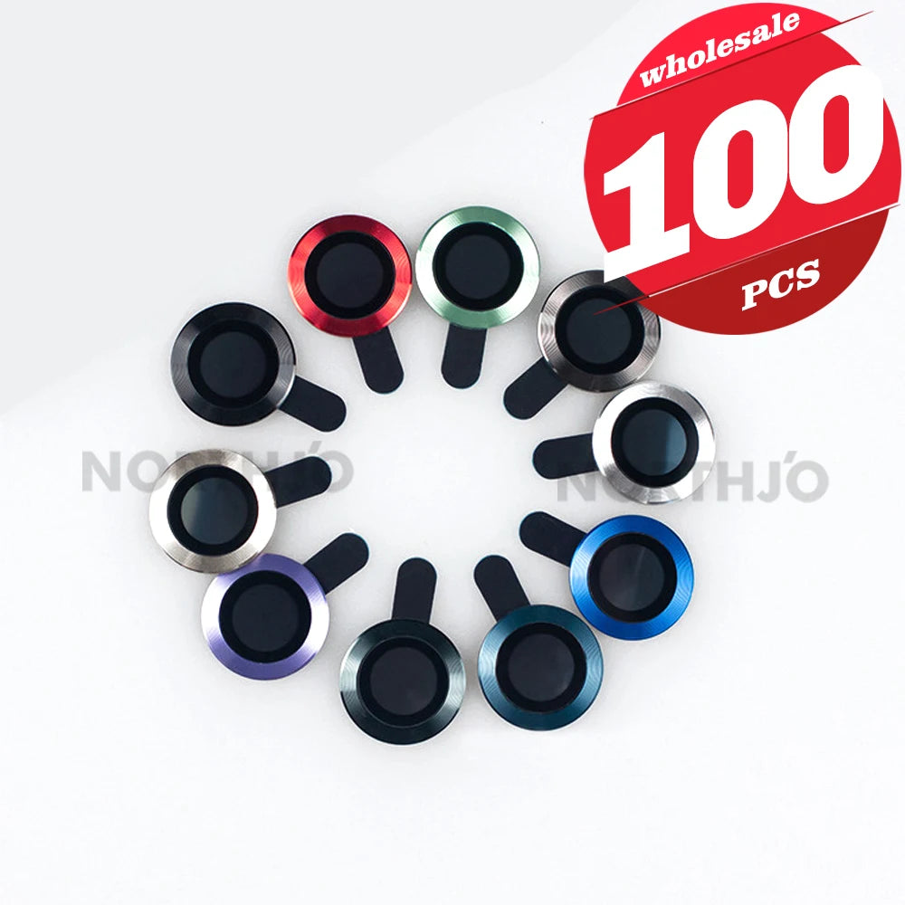100Pcs for Iphone 15 Pro Max 14 13 12 11 plus Mini CD Style Metal Camera Lens Cover 3D Alloy Glass Screen Protector