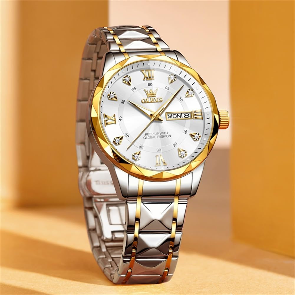 Watches for Men Luxury Diamond Casual Large Dial Watches Stainless Steel Waterproof Business Dress Analog Luminous Date Mens Watches
