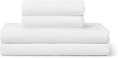Full Size Sheet Set, 4 Piece Bed Sheets, Breathable Soft 300 TC 100% Cotton with Embroidered Scalloped Edge, 1 Flat Sheet, 1 Fitted, 2 Pillowcases, Full, White with White Scallop