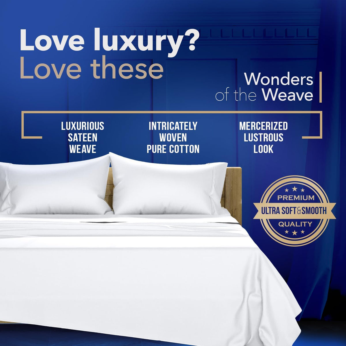 100% Egyptian Cotton Standard/Queen Size Pillow Cases Set of 2-1000 Series Lonestar Lovin' Pillow Cover (White), Soft, & Cooling Pillowcases Set of 2 for Standard/Queen Pillows
