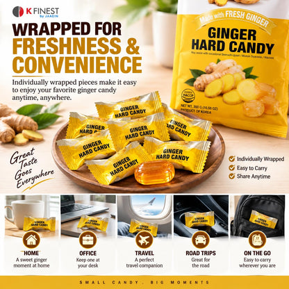 Ginger Hard Candy, Individually Wrapped Korean Ginger Candy Made with Real Ginger, Bold & Spicy Flavor, Travel-Friendly Candy, Product of Korea, 10.58 Oz (300G)