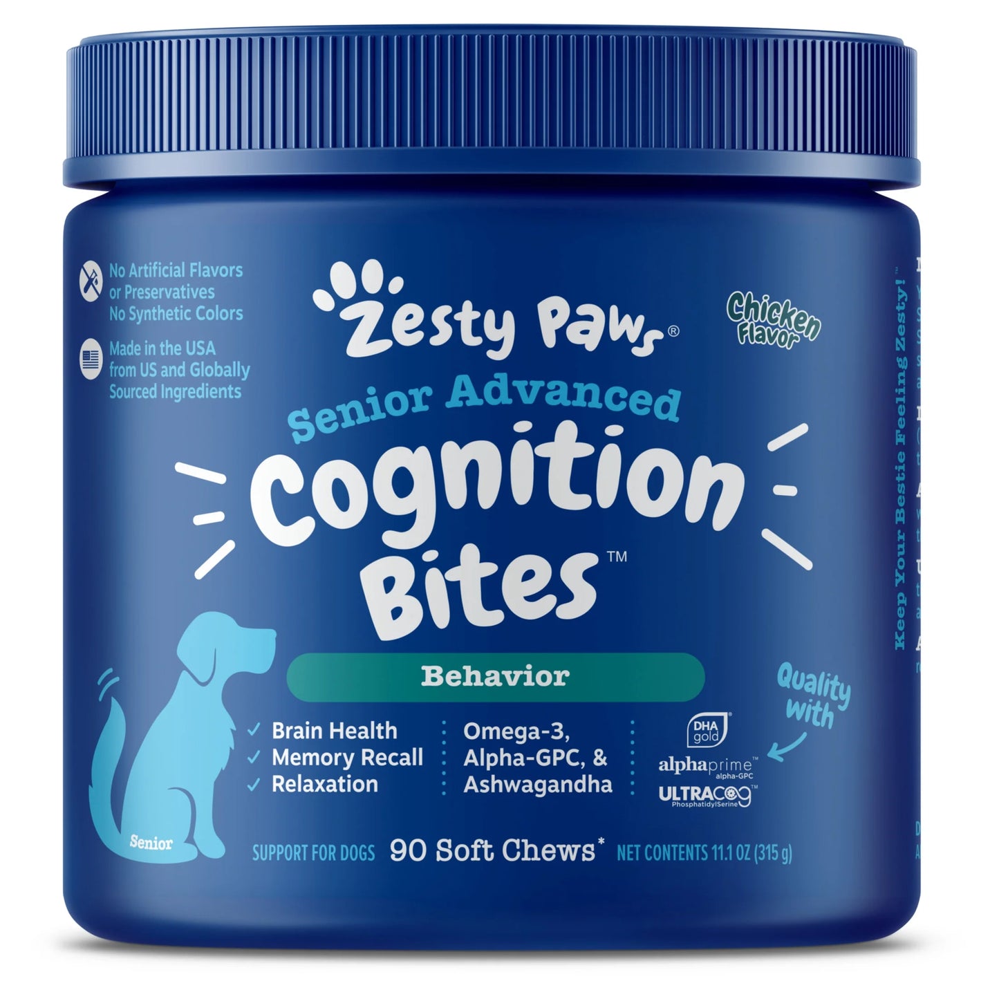 Senior Advanced Cognition Bites Chicken Flavor Dog Supplement, 90 Count