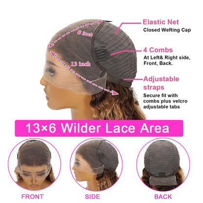 30 Inch Highlight Ombre Lace Front Wig Human Hair 200% Density 13X6 Honey Blonde 4/27 Deep Wave Glueless Pre Plucked HD Lace Frontal Wigs for Women