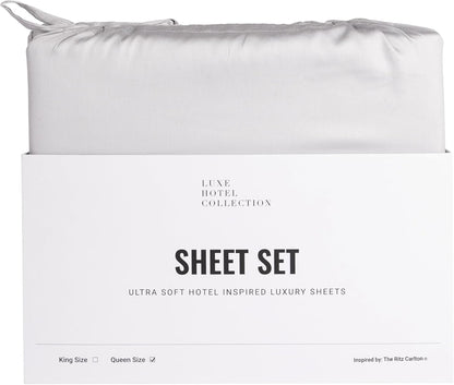 Luxury Sateen Cotton Sheet Set – 100% Certified Extra-Long-Staple Cotton – Ultra-Soft, Breathable & Smooth – the Ritz Carlton Hotel Luxe Cotton Blend Sheet Set (Silver, Queen (U.S. Standard)
