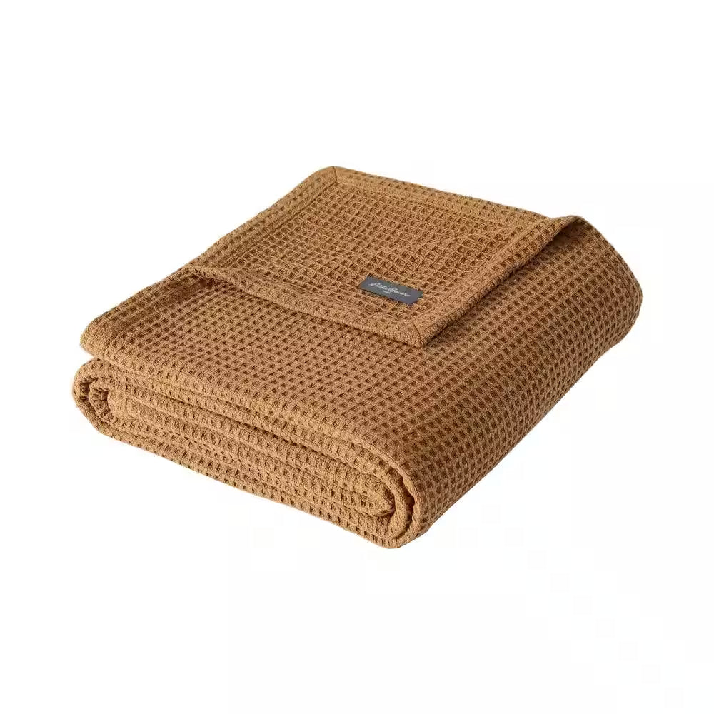EB Solid Brown Cotton King Waffle Blanket