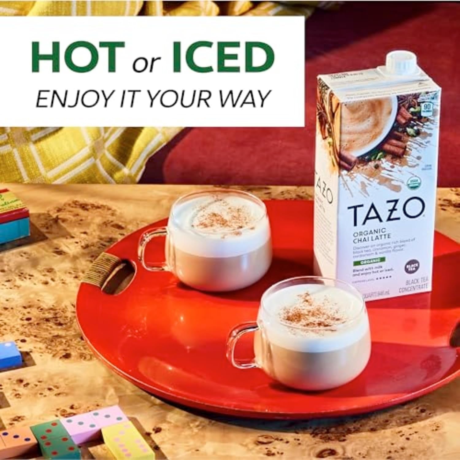 TAZO Organic Chai Latte Concentrate, Hot or Iced Black Tea, Easy-To-Serve, Everyday Lattes and Mocktails, 32 Oz Carton 2 Count (Pack of 2)