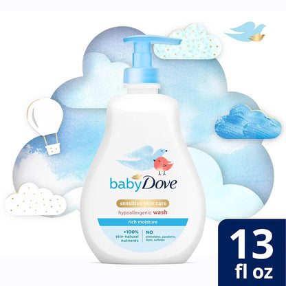Baby Dove Body Wash, Rich Moisture 3-Pack – Hypoallergenic Wash for Sensitive Skin, Delicate Scent, 13 Oz Ea