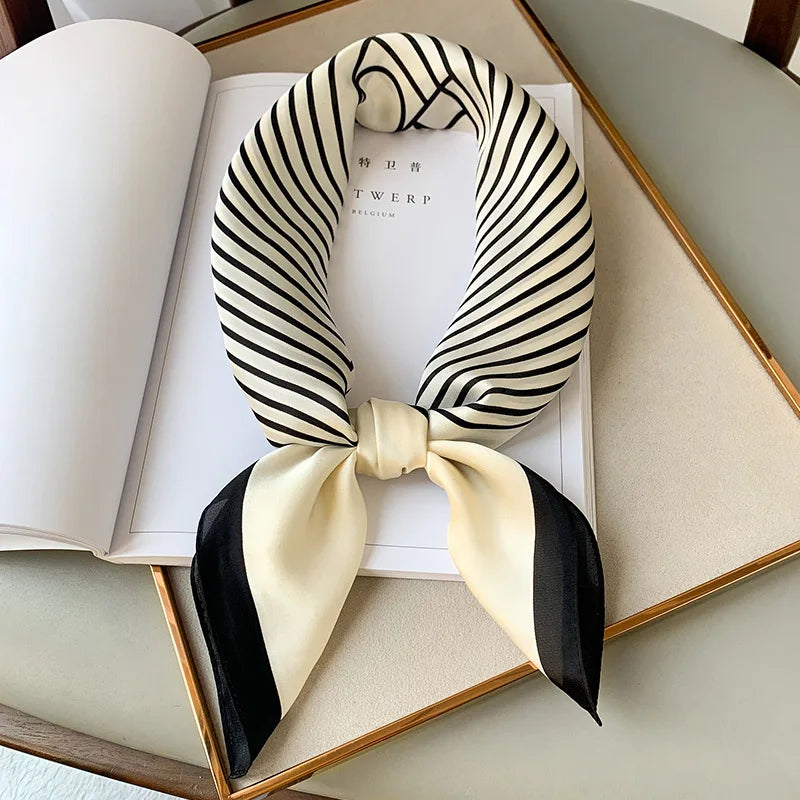 Luxury Brand 2022 Silk Square Scarf Women Cat Neck Hair Tie Band Beach Hijab Kerchief Head Headbands Bandana Female Foulard 70Cm