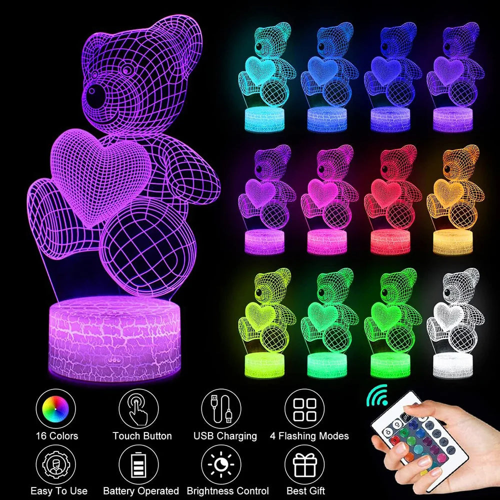 Lampe 3D en acrylique USB LED veilleuses néon lampe de noël décorations de noël pour la maison chambre anniversaire décor cadeaux de saint valentin