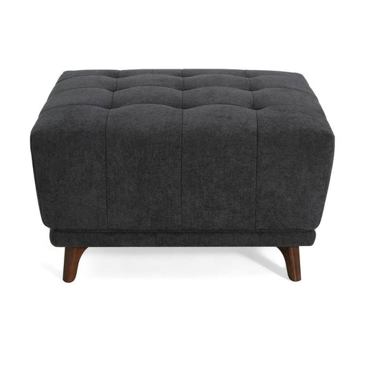 Ansel Mid-Century Modern Charcoal Grey Chenille Upholstered Square Tufted Accent Ottoman