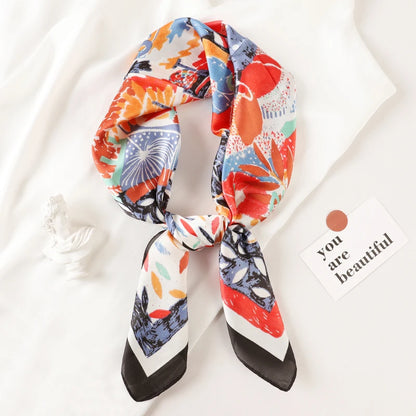 Luxury Brand 2022 Silk Square Scarf Women Cat Neck Hair Tie Band Beach Hijab Kerchief Head Headbands Bandana Female Foulard 70Cm