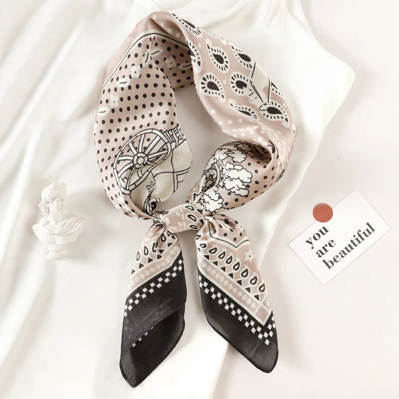 Luxury Brand 2022 Silk Square Scarf Women Cat Neck Hair Tie Band Beach Hijab Kerchief Head Headbands Bandana Female Foulard 70Cm