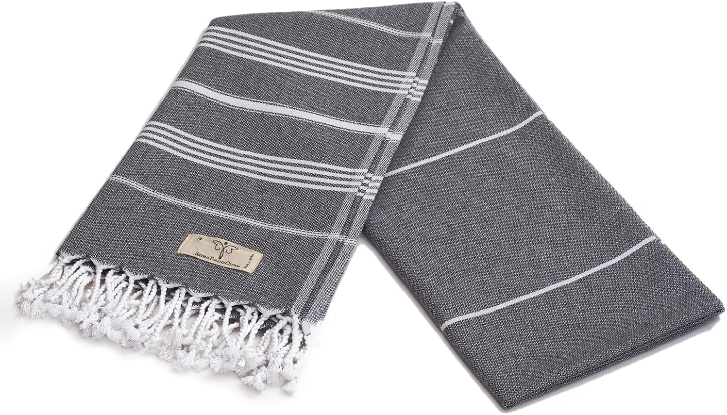 Classical Series Original Turkish Beach Towel | Prewashed, 37 X 71 Inches | Peshtemal and Turkish Bath Towel for SPA, Beach, Pool, Gym and Bathroom (Dark Gray, Pack of 2)