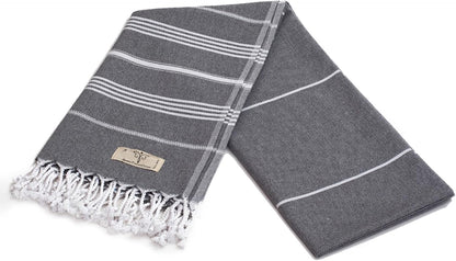 Classical Series Original Turkish Beach Towel | Prewashed, 37 X 71 Inches | Peshtemal and Turkish Bath Towel for SPA, Beach, Pool, Gym and Bathroom (Dark Gray, Pack of 2)