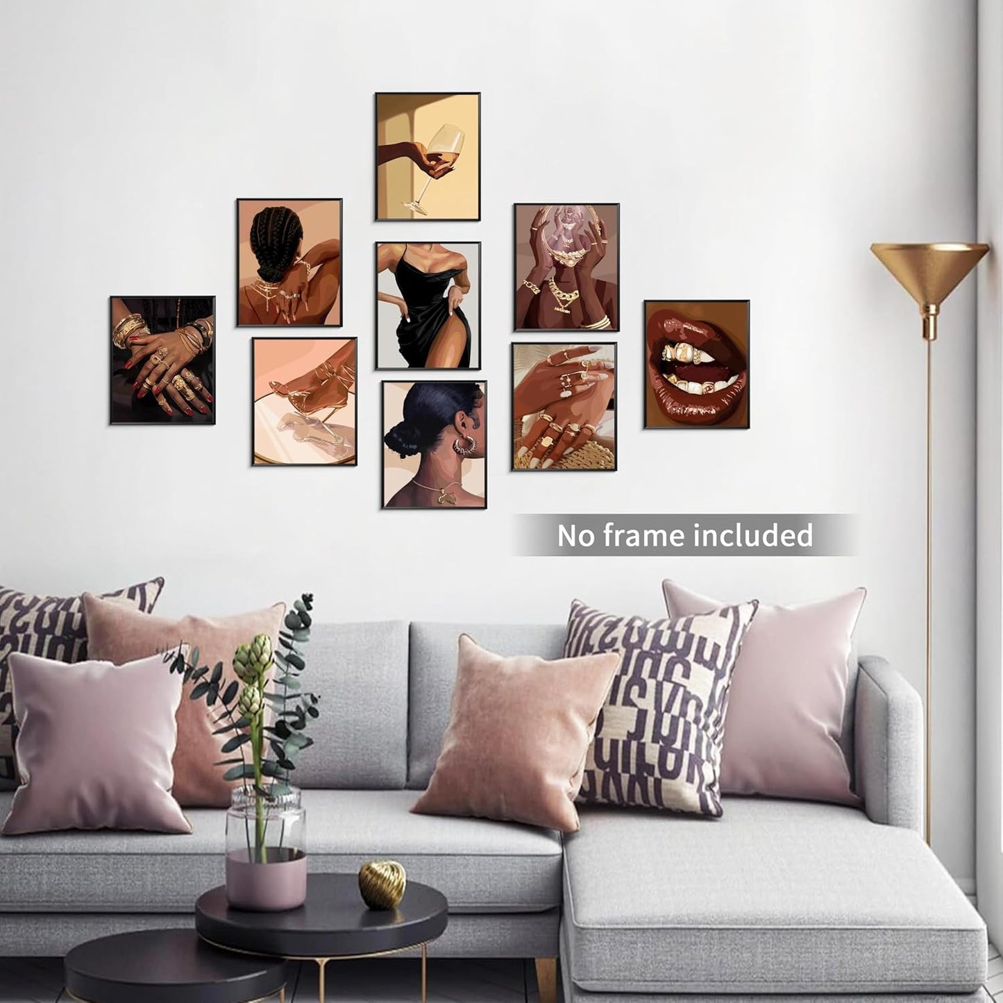 Black Girl Posters Wall Art Set of 9, Abstract African American Woman Canvas Wall Decor Painting, Trendy Boho Artwork Aesthetics Prints for Living Room Bedroom Home Decor 8X10In Unframed