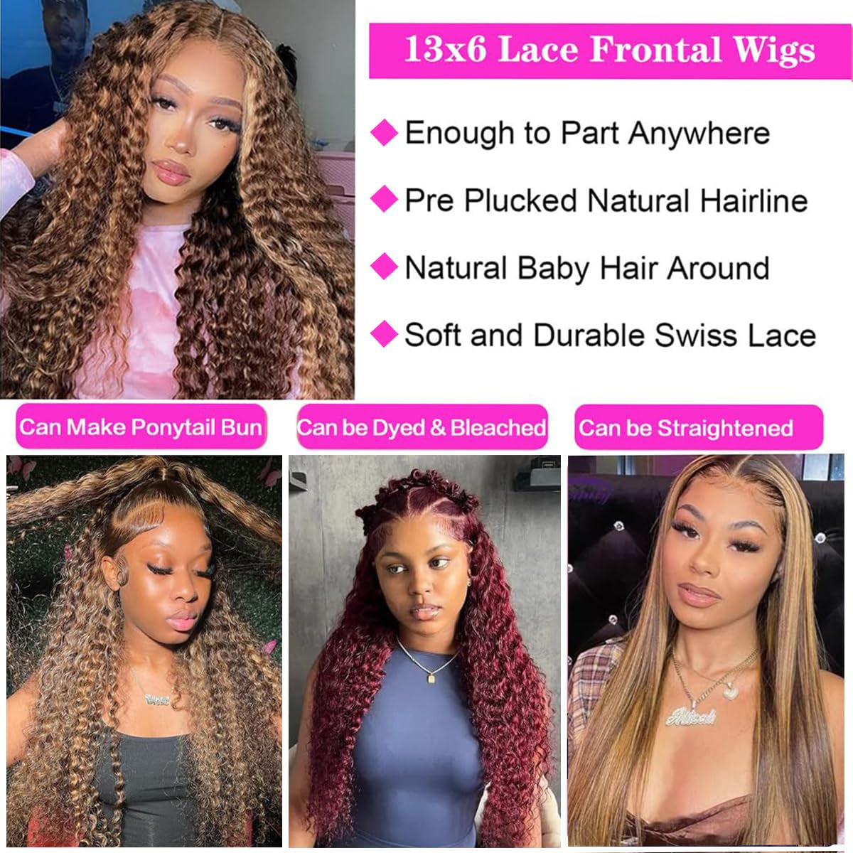 30 Inch Highlight Ombre Lace Front Wig Human Hair 200% Density 13X6 Honey Blonde 4/27 Deep Wave Glueless Pre Plucked HD Lace Frontal Wigs for Women
