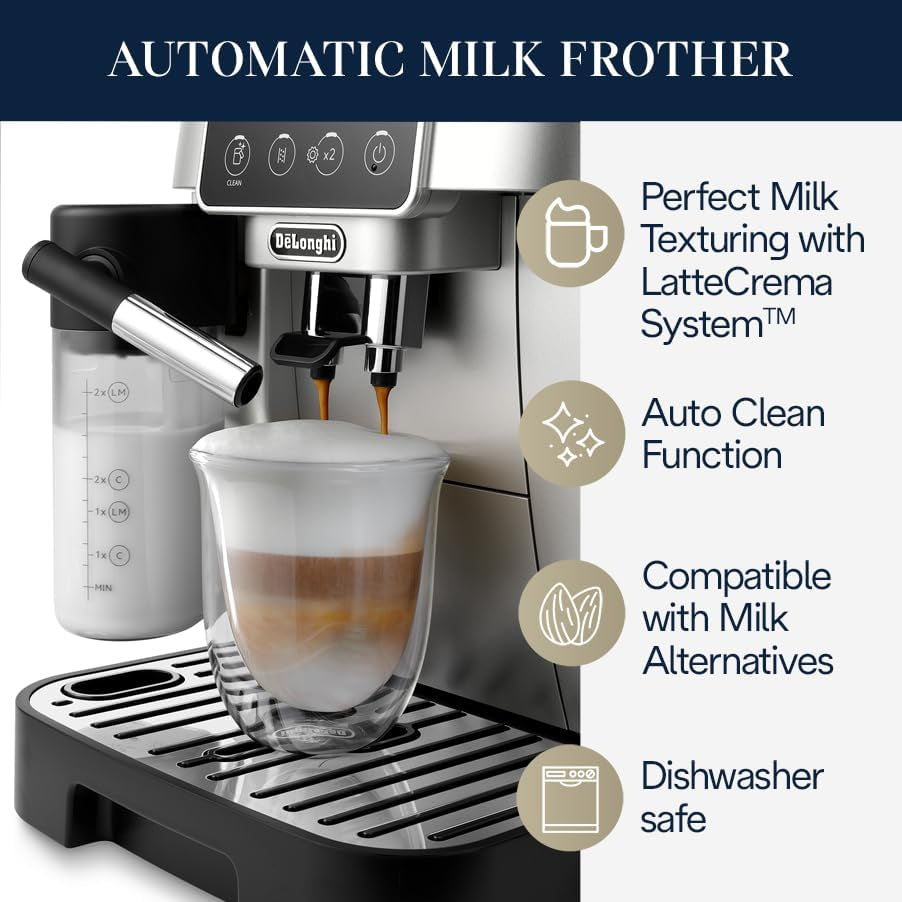 De'Longhi Magnifica Start Automatic Espresso Machine, Milk Frother, Silver | #1 Worldwide Espresso Machine Maker, Hot/Iced, Built-In Grinder, 13 Grind Settings, 5 One Touch Recipes