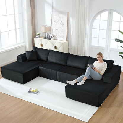 Corduroy Black UShaped Modular Sectional Sofa