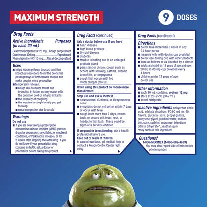 Mucinex Max Strength Severe Congestion & Cough Medicine - Liquid - 6 Fl Oz: Original Flavor, 1 Pack, with Guaifenesin 400Mg