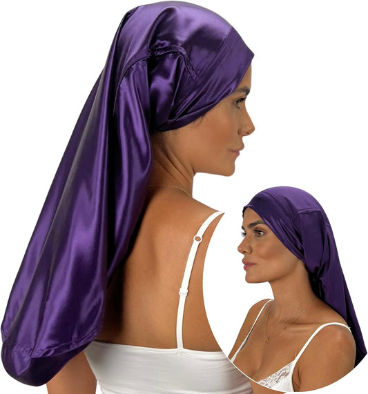 100% Mulberry Silk Hair Sleep Bonnet - Reversible Sleep Bonnet for Women, Wide Band Adjustable Tie, Night Cap for Curly Hair