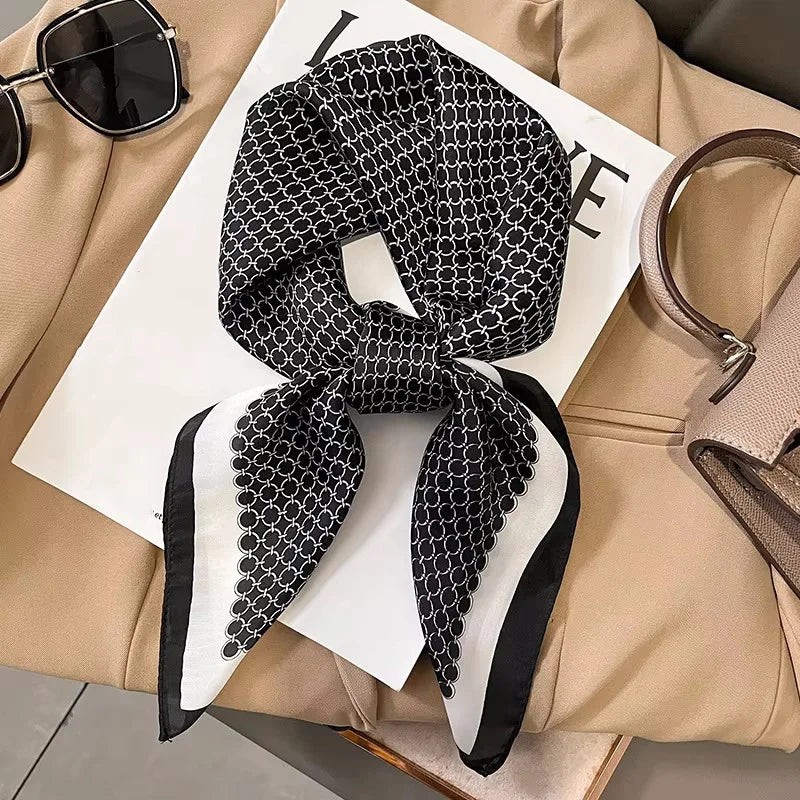 Luxury Brand 2022 Silk Square Scarf Women Cat Neck Hair Tie Band Beach Hijab Kerchief Head Headbands Bandana Female Foulard 70Cm