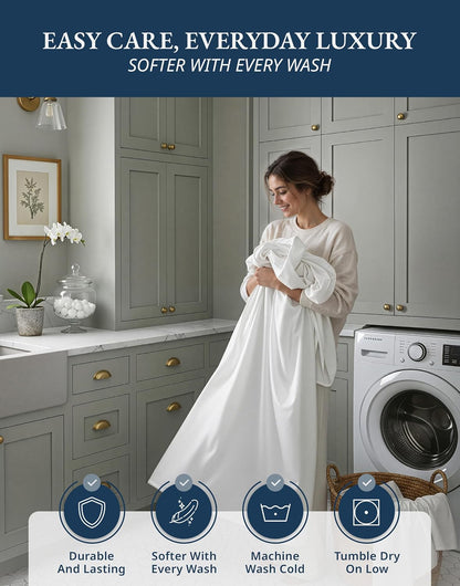 100% Egyptian Cotton Sheets Queen Size Sateen Weave - White
