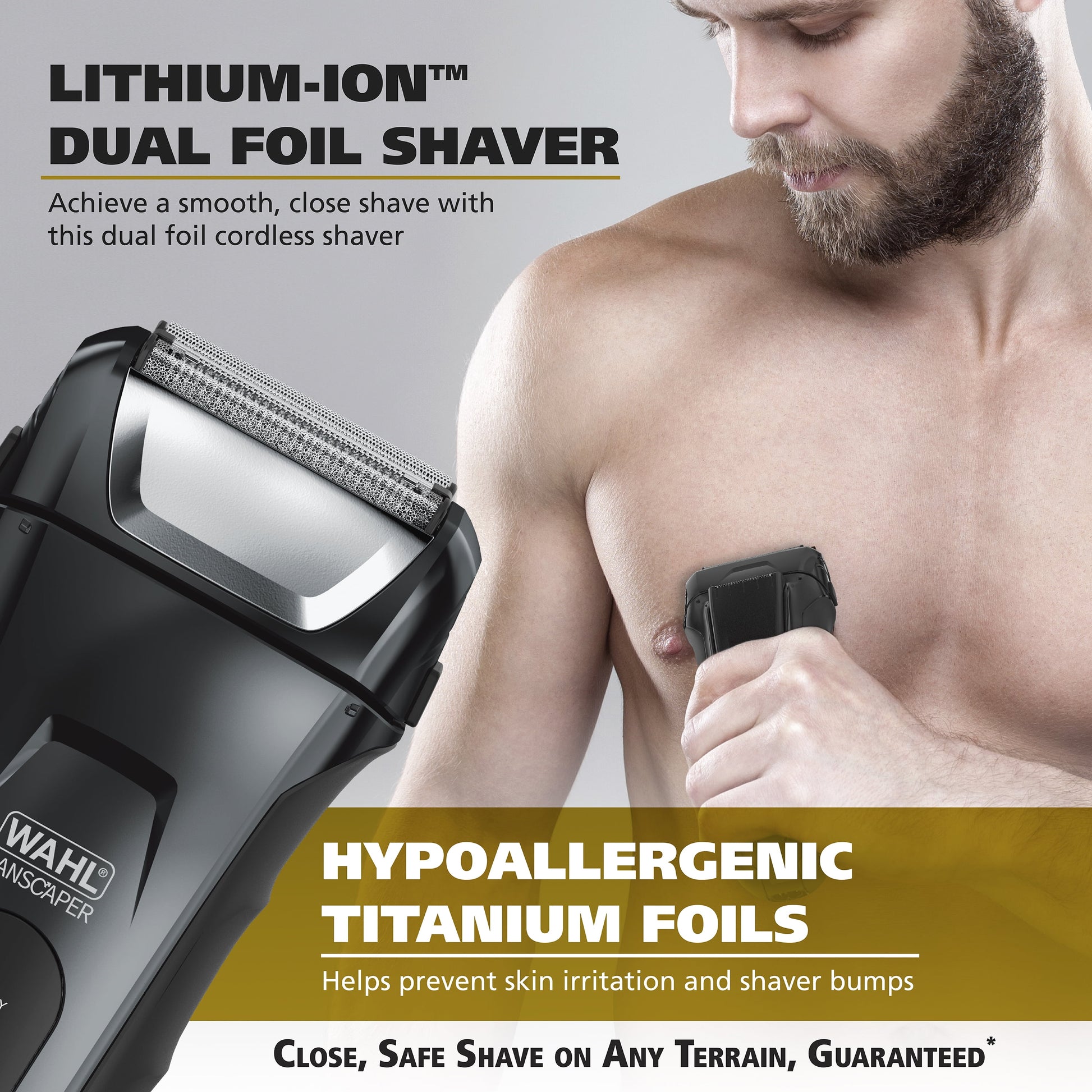 Manscaper Shaver, Lithium Ion Rechargeable, Waterproof Wet/Dry Flex Hypoallergenic Foils, for Men, 7074