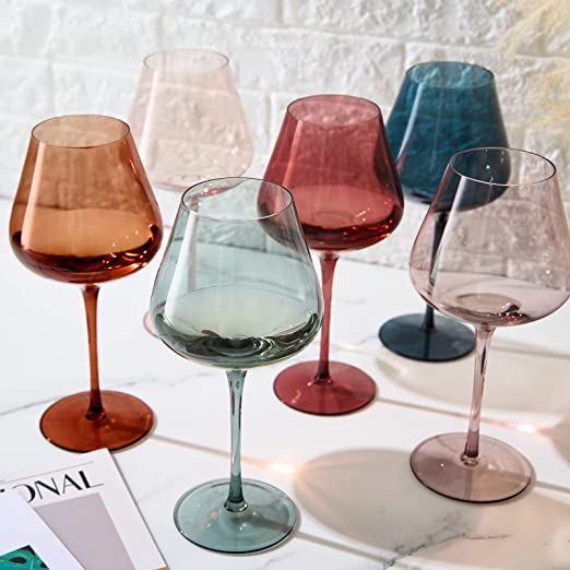 Colored Crystal Wine Glass Set Of 6