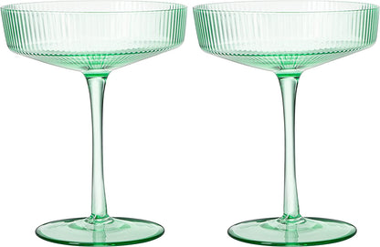 Ripple Ribbed Cocktail Coupe Colored Glasses Set Of 2