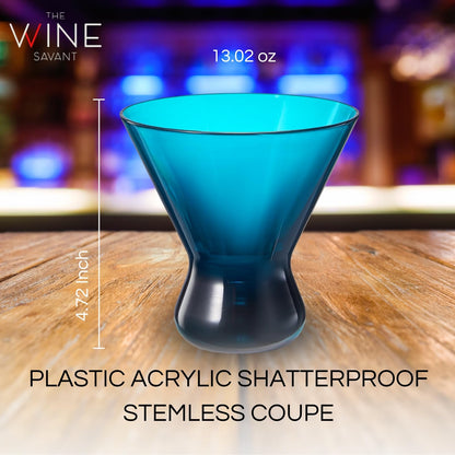 Colorful Pastel Plastic Stemless Martini Glasses Set Of 4