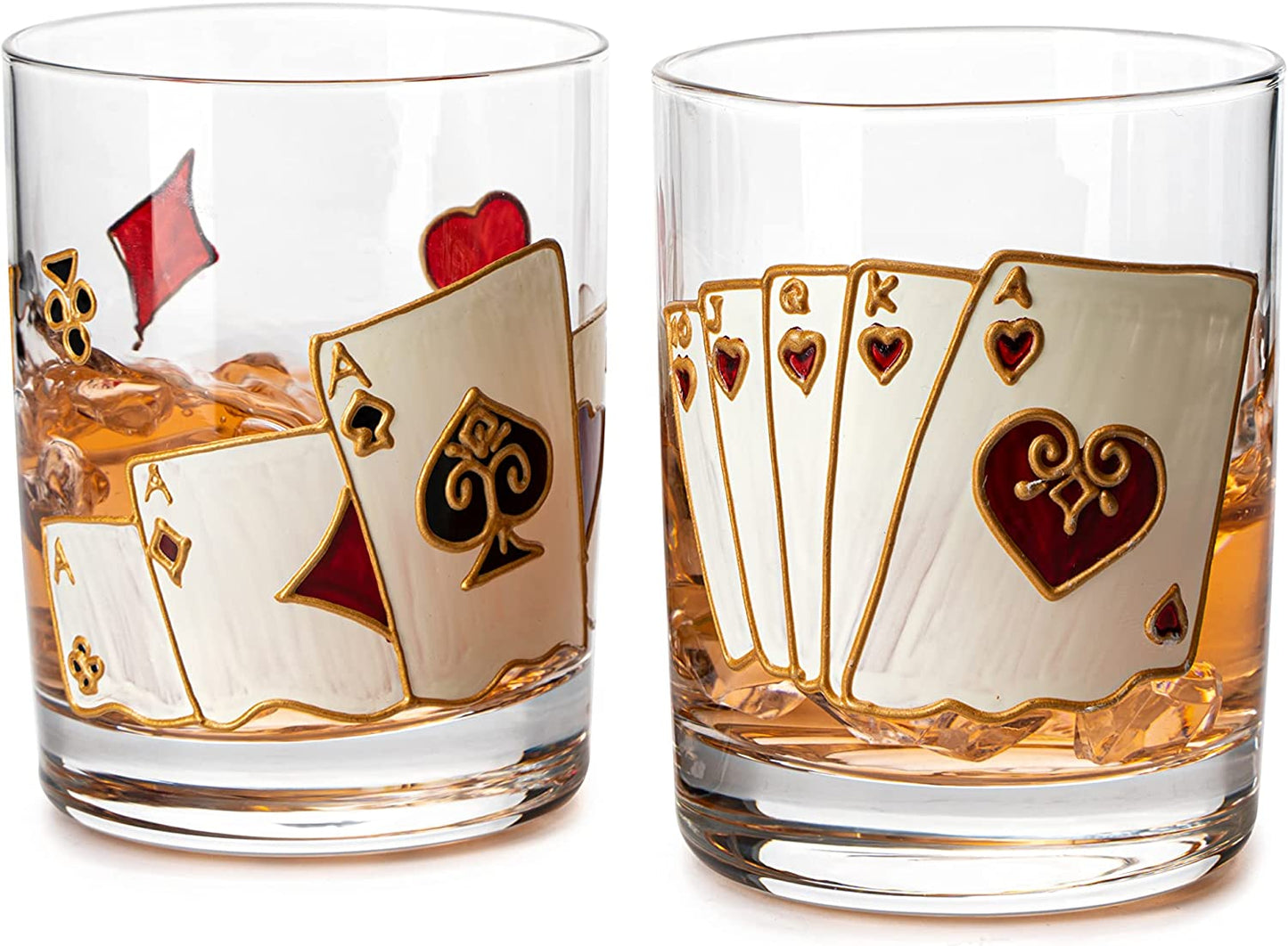 Artisanal Hand Painted Stemless Casino Whiskey Glasses Set Of 2
