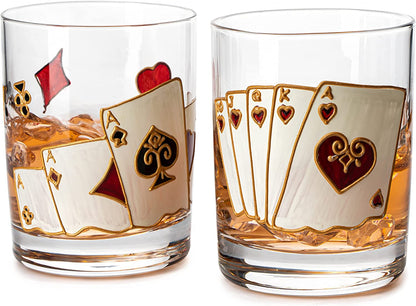 Artisanal Hand Painted Stemless Casino Whiskey Glasses Set Of 2
