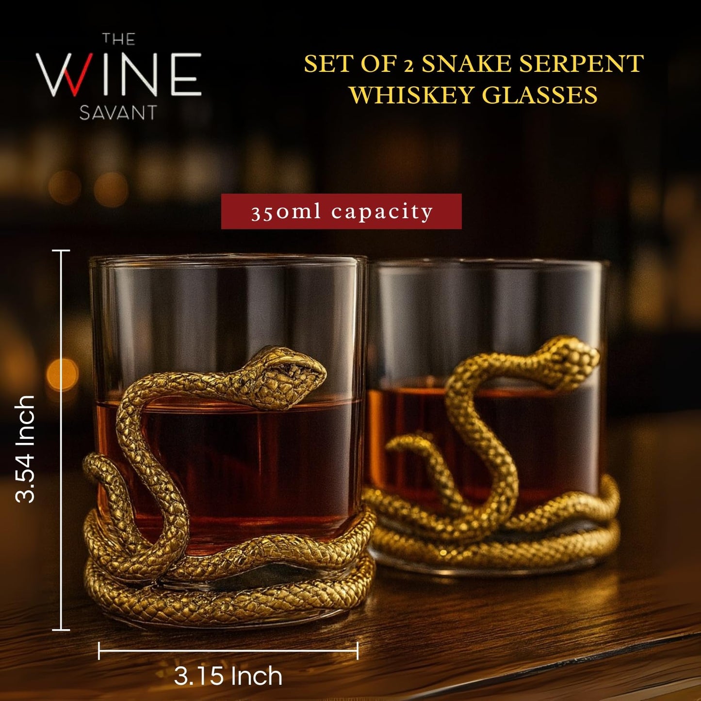 Snake Serpent Whiskey Glasses 2 Glass Set
