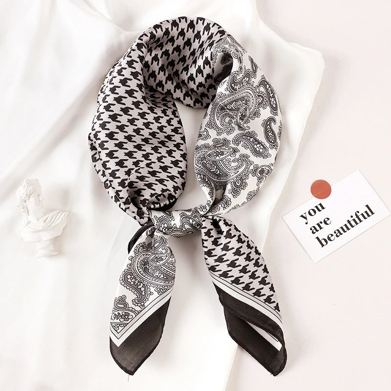 Luxury Brand 2022 Silk Square Scarf Women Cat Neck Hair Tie Band Beach Hijab Kerchief Head Headbands Bandana Female Foulard 70Cm