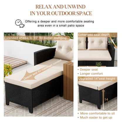 3-Piece All-Weather PE Wicker Patio Conversation Set Modular Outdoor Sectional Sofa, Patio Furniture Sets with Cushions for Small Patios, Balcony & Poolside