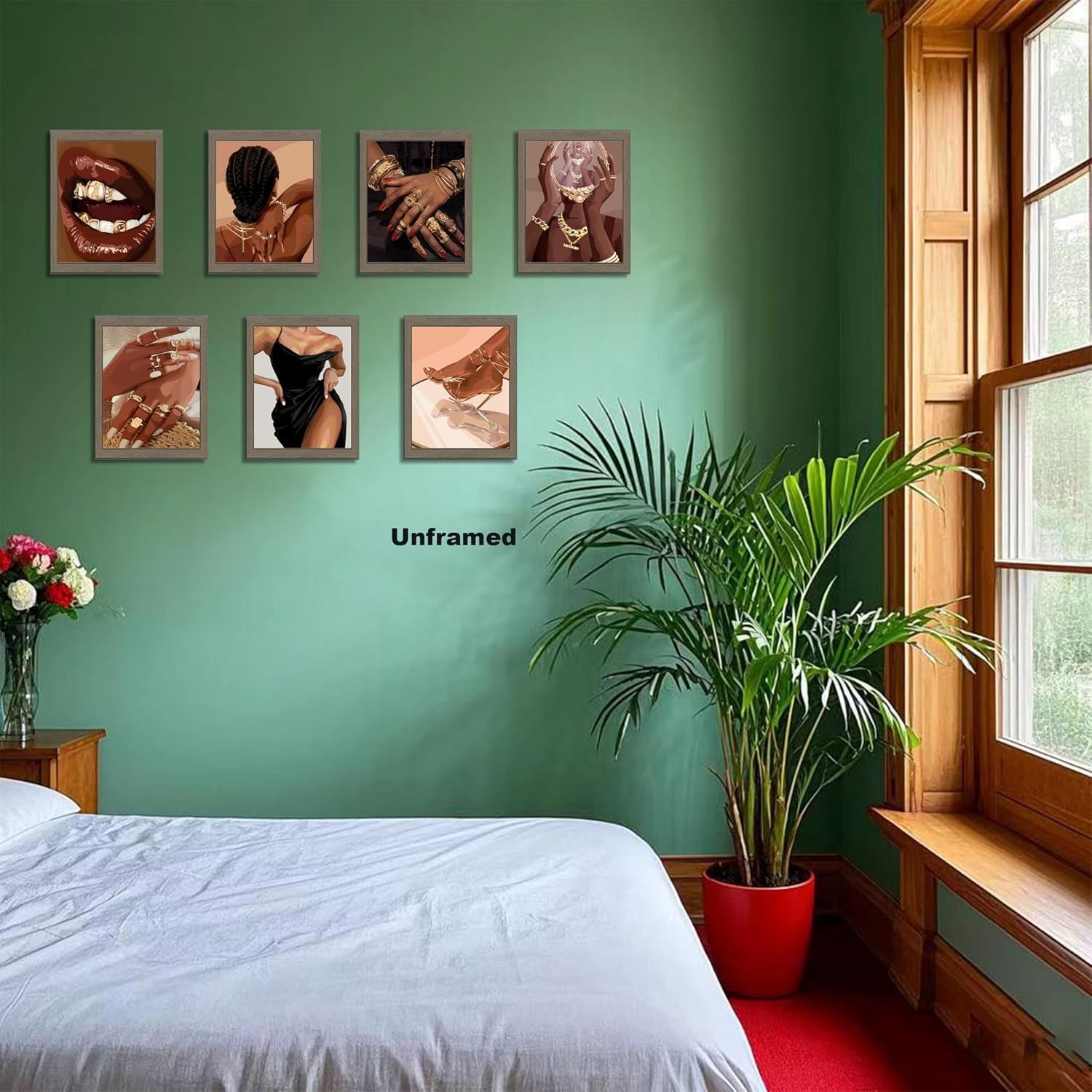 Black Girl Posters Wall Art Set of 9, Abstract African American Woman Canvas Wall Decor Painting, Trendy Boho Artwork Aesthetics Prints for Living Room Bedroom Home Decor 8X10In Unframed