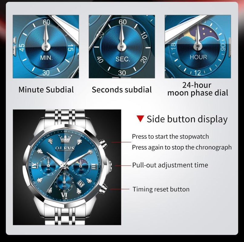 Watches for Men Luxury Diamond Casual Large Dial Watches Stainless Steel Waterproof Business Dress Analog Luminous Date Mens Watches