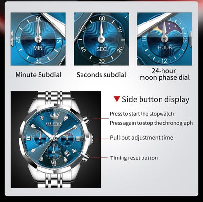 Watches for Men Luxury Diamond Casual Large Dial Watches Stainless Steel Waterproof Business Dress Analog Luminous Date Mens Watches