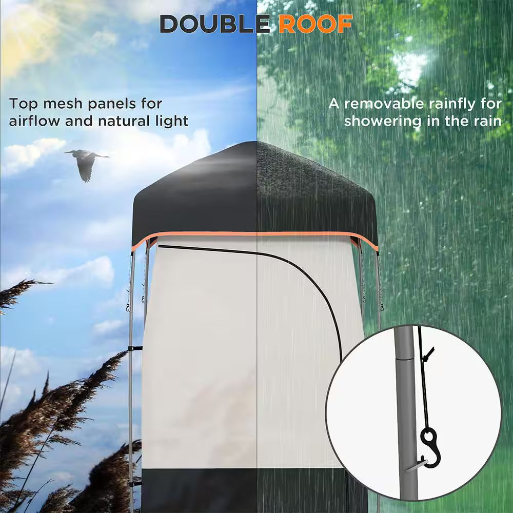 1-Person Portable Shower Tent, Camping Dressing Changing Tent Room with Solar Shower Bag, Floor and Carrying Bag, Black