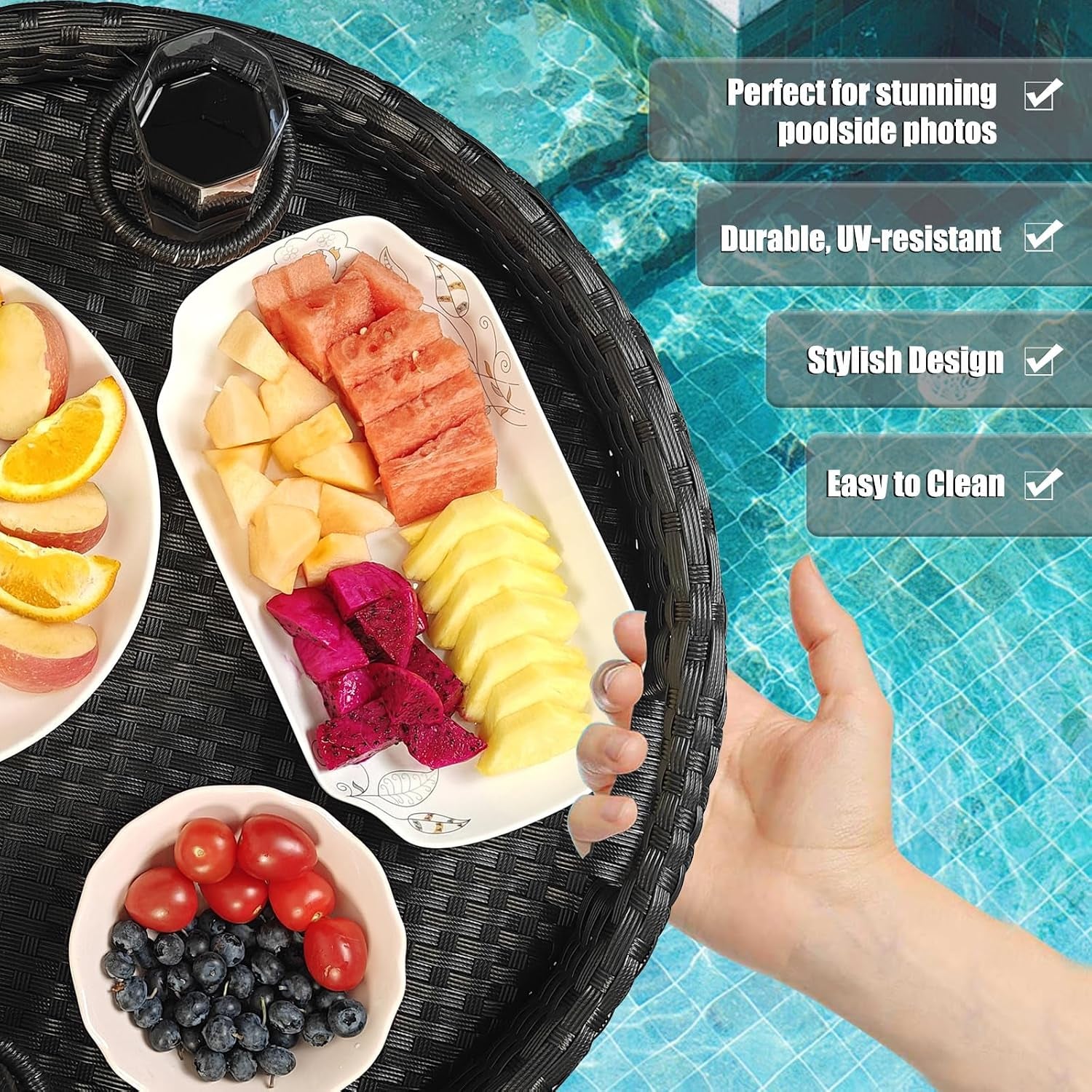 Floating Tray for Pool，Floating Pool Tray, Floating Tray - Floating Pool Table, Ideal for Food & Drinks - Floating Table for Pool - Essential Floating Food Tray for Pool Activities(Round)