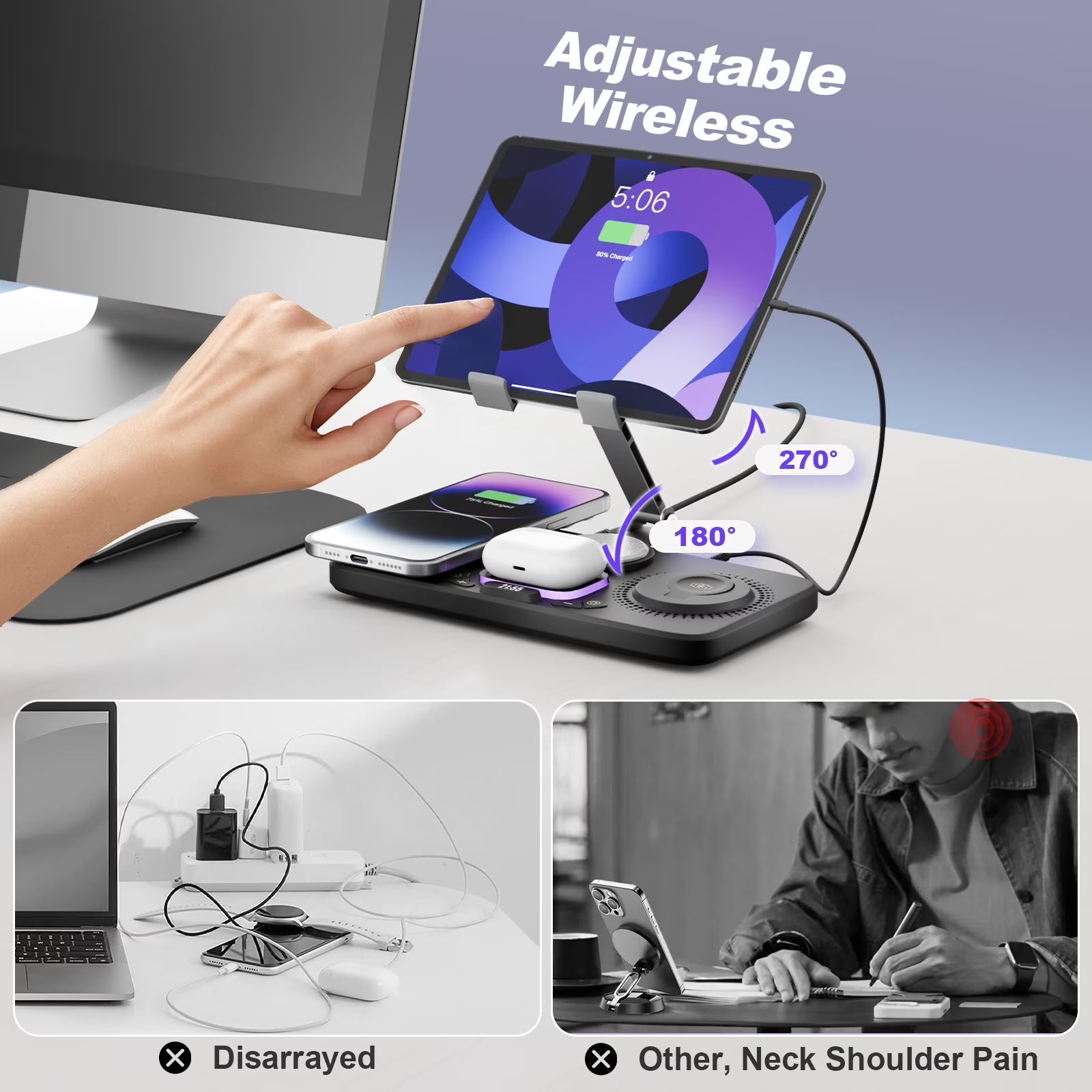 6 in 1 Wireless Charger for Iphone Airpods Iwatch, Foldable Magnetic Charging Station for Apple Multiple Devices,Travel Charging Pad Dock Compatible with Apple 12 and above Series